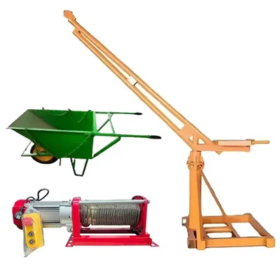 Heavy Duty 500 kg 360° Mini Crane With Electric Winch,3 HP Copper Winding Motor, 8mm & 50 Meter Wire Rope & Wheel Barrow