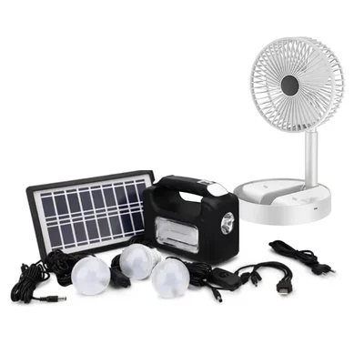 Gramstrong Solar Mini Inverter Emergency Light Kit with LED and 100W SMD Tube Light, Solar Panel, 3 Bulbs and Foldable Fan