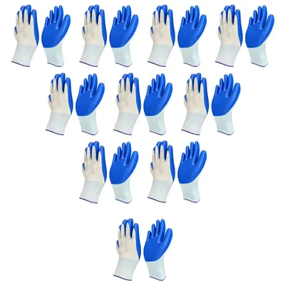 Minsales 10 Pair Safety Gloves - Blue & White, Nylon, Cut Resistant, for Industrial Use
