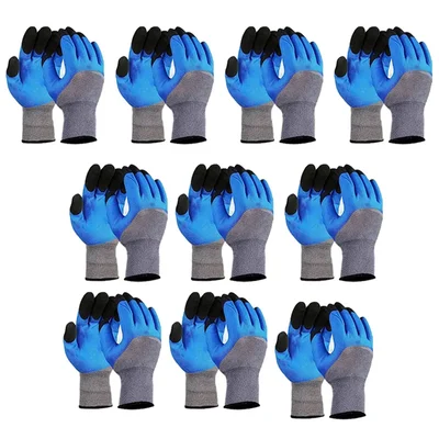 Minsales 10 Pair Safety Gloves - Nylon Nitrile Half Coated, Cut Resistant, Heat Resistant for Industrial Use