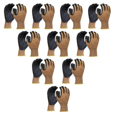 Minsales 10 Pair Safety Gloves - Reusable, Free Size, Nitrile Coated, Nylon Cotton, Unisex for Industrial Use