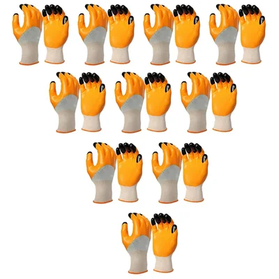Minsales 10 Pair Safety Gloves - Anti Cut, Reusable, Free Size, Nitrile Coated, Unisex for Industrial Use