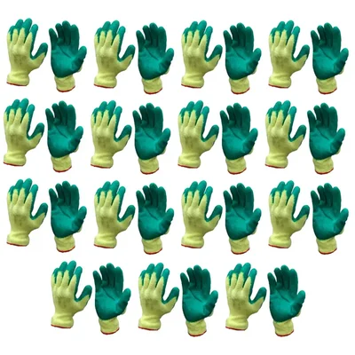 Minsales 15 Pair Safety Gloves - Green Colour,Latex Coated, Reusable for Industrial Use