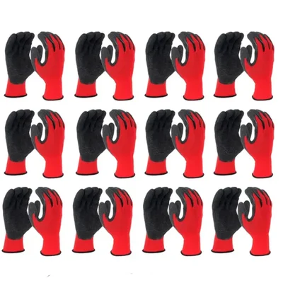 Minsales 12 Pair Safety Gloves - Nylon Latex Coated, Firm Grip, Cut Resistant for Industrial Safety Work