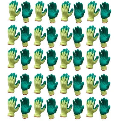 Minsales 20 Pair Safety Gloves - Green Colour,Latex Coated, Reusable for Industrial Use