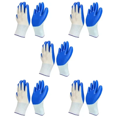 Minsales 5 Pair Safety Gloves - Blue & White, Nylon, Cut Resistant, for Industrial Use