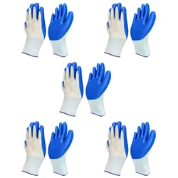 Minsales 5 Pair Safety Gloves - Blue & White, Nylon, Cut Resistant, for Industrial Use