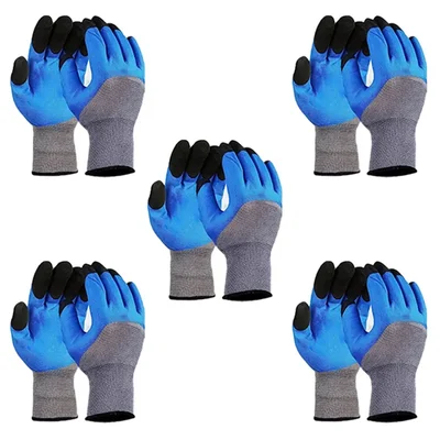 Minsales 5 Pair Safety Gloves - Nylon Nitrile Half Coated, Cut Resistant, Heat Resistant for Industrial Use