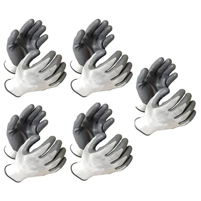 Minsales 5 Pair Safety Gloves 13 Guage, Cut-Resistant, Nitrile Coated, Free Size, for Industrial Use