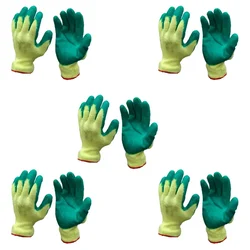 Minsales 5 Pair Safety Gloves -  Green Colour,Latex Coated, Reusable for Industrial Use