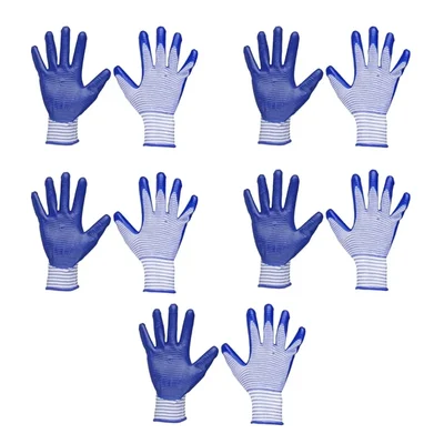 Minsales 5 Pair Safety Gloves - Cut Protection, Nitrile Coating, Full Fingered for Industrial Use