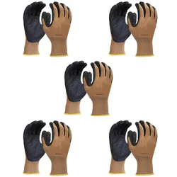 Minsales 5 Pair Safety Gloves - Reusable, Free Size, Nitrile Coated, Nylon Cotton, Unisex for Industrial Use