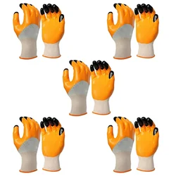 Minsales 5 Pair Safety Gloves - Anti Cut, Reusable, Free Size, Nitrile Coated, Unisex for Industrial Use