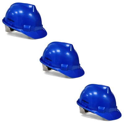 Gravitech Pack of 3 Blue HDPE Safety Helmet Pin Lock Type Adjustment for Industrial Use (STRONG CAP-P)