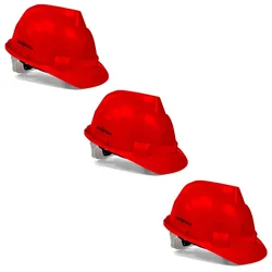 Gravitech Pack of 3 Red HDPE Safety Helmet Pin Lock Type Adjustment for Industrial Use (STRONG CAP-P)
