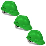 Gravitech Pack of 3 Green HDPE Safety Helmet Pin Lock Type Adjustment for Industrial Use (STRONG CAP-P)