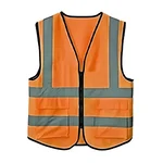 Minsales Orange Safety Jacket - 2 Pockets, 360° Visibility Multipurpose With 2 Inch Reflective Stripes At Front & Back
