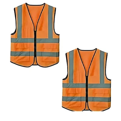 Minsales Pack Of 2,12,24 Pcs Safety Jacket - 2 Pockets, 360° Visibility Multipurpose With 2 Inch Reflective Stripes At Front & Back(Pack-2 Pcs)