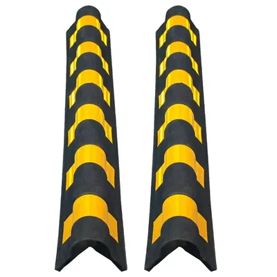 Minsales 1000 mm Pack of 2 Parking Safety Pillar - Rubber, Corner Bounce Shape, With Yellow Reflective Tape