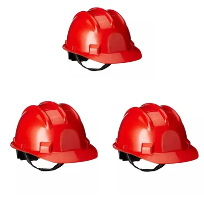Minsales Ratchet Safety Helmet - Red Colour, Hard Hat For Construction and Industrial Work ( Pack of 3 )