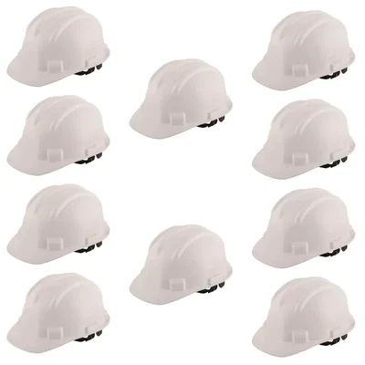 Heavy Duty Pack of 10 Ratchet Safety Helmet, White Colour, Hard Hat For Construction and Industrial Work