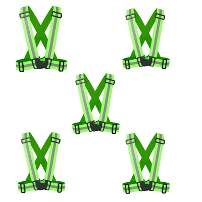 Minsales Reflective Jacket/Vest Belt - Nylon, V-Neck, Unisex-Adult(Color-Green) (PACK OF 5)