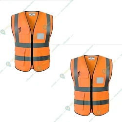 Minsales Safety Jacket - 4 Pockets, 360° Visibility Multipurpose With 2 Inch Reflective Stripes At Front & Back Orange Colour ( Pack of 2 ) 