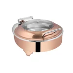 Round Stainless Steel Mirror Finih Half Glass Chafing Dish W/E Frame Full Rose Gold