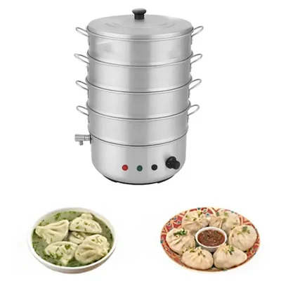 Aluminum 13 inch Electric Operated 4 Tier Momo  without Tap, Rice, Corn Steamer For Commercial Use