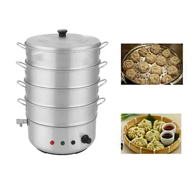 Aluminum 10 inch Electric Operated 4 Tier Momo Steamer withTap, Rice, Corn Steamer For Commercial Use