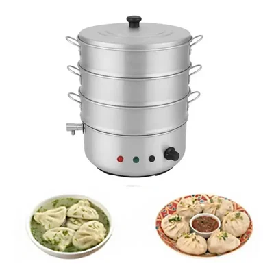 Aluminum 11 inch Electric Operated 3 Tier Momo Steamer With Tap, Rice, Corn Steamer For Commercial Use
