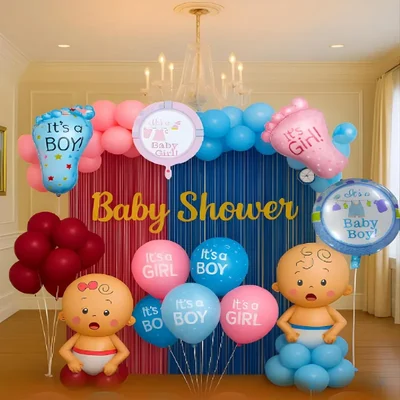 Pack of 4, 62 Pcs Mom To Be Party Decoration Items | Pastel Peach Balloons with Pram Foil Balloon Set