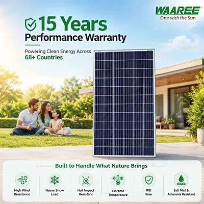 WAAREE 225W 24V Mono PERC Solar Panel Off-Grid IP67 Toughened Glass and Monocrystalline PERC Cell Technology
