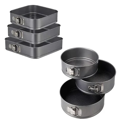 Combo of Teflon Square Shape and Round Shape Cake Mould, Non-Stick Removable Base (Pack of 6)