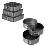 Combo of Teflon Square Shape and Round Shape Cake Mould, Non-Stick Removable Base (Pack of 6)