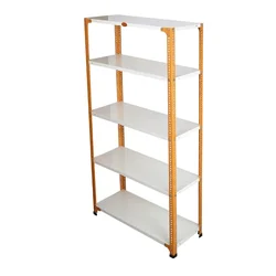 Premium Quality 72 x 30 x 12 Inch 5 Shelves Powder Coated Metal Rack For Multipurpose Use (24 Gauge Shelf & 18 Gauge Angle)(Color-White Shelves & Orange Angle)