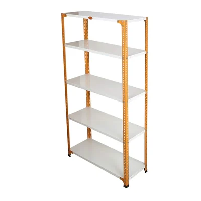 Premium Quality 72 x 30 x 12 Inch 5 Shelves Powder Coated Metal Rack For Multipurpose Use (24 Gauge Shelf & 18 Gauge Angle)(Color-White Shelves & Orange Angle)