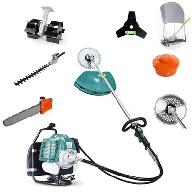 GRAMSTRONG Heavy Duty 4 Stroke Grass Cutter With 6 Attachments of Chainsaw, Weeder, Hedge Trimmer 3T Blade, TCT Blade, Nylon Trimmer