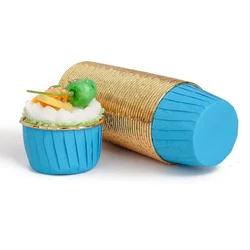 Pack of 100 POCHEON® Expandable Muffin Cup Cake Paper Mould, Medium Size(Color-Blue & Gold)