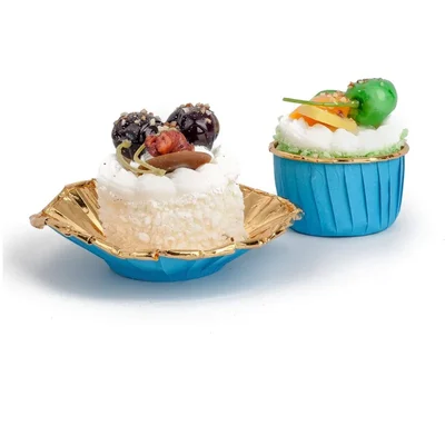 Pack of 100 POCHEON® Expandable Muffin Cup Cake Paper Mould, Medium Size(Color-Blue & Gold)