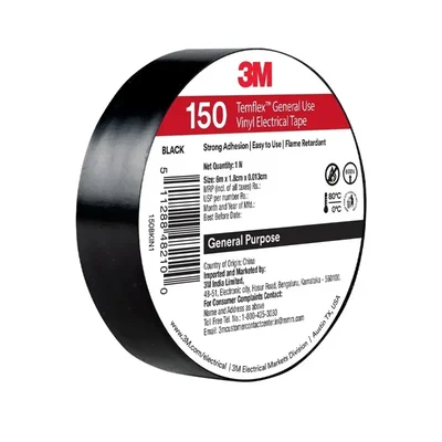 3M Templfex 150 Vinyl Electrical Tape Pack of 30, 60, 90 For General Use, Multicolor (Size 6 m x 1.8 cm x 0.013 cm)(Pack-30 pcs,Color-Black)