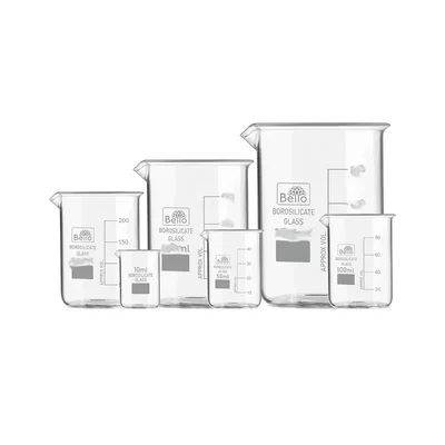 Bello Set of 6 Borosilicate 3.3 Glass Beaker with Graduation Marks 10ml, 25ml, 50ml, 100ml, 250ml, 500ml
