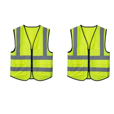 Minsales Safety Jacket - 2 Pockets, 360° Visibility Multipurpose With 2 Inch Reflective Stripes At Front & Back(Pack-2 Pcs)