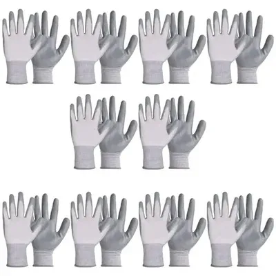 Super Safety Multi Purpose Polyester With White Latex Crinkle Coating Glove- Pack of 10(Size-M)