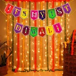 Pack of 5, My 1st Deepawali Home Banner Decor Kit of 2 Pcs, Paper Banner Set With Warm LED String Light