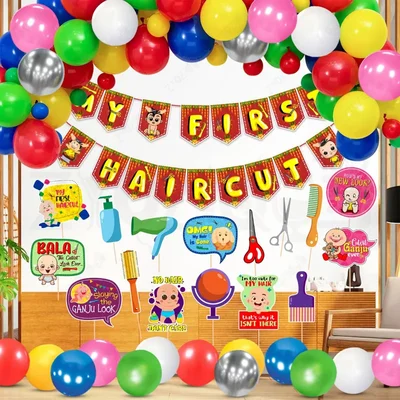 (Pack of 3) | Multicolour Mundan Sanskar 42 Pcs Party Decor Kit Pre-Assembled Props Metallic Balloons Banner