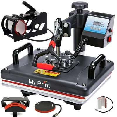 MY PRINT 5-in-1 Digital Heat Press Machine for T-Shirts, Mugs, Caps & Plates - 12x15 Inch, Versatile & Durable