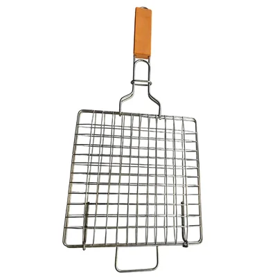 11X17 Inch Stainless Steel Barbeque Grilling Net Basket With Wooden Handle