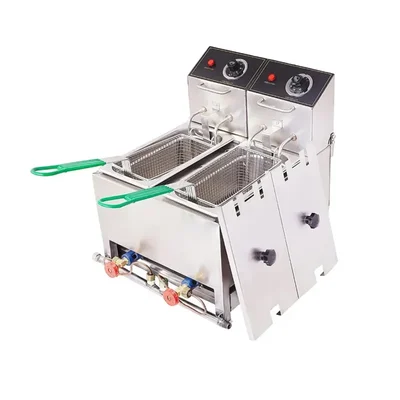 Commercial Stainless Steel 5+5L Electric and Gas Operated Double Pan Deep Fryer With Lid, 3000W