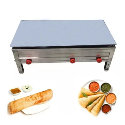 Vinayak Machine High Efficiency 16 x 36 inch Table Top SS Dosa Bhatti with 8mm Plate Thickness and 14 Inch 3 RV Burners